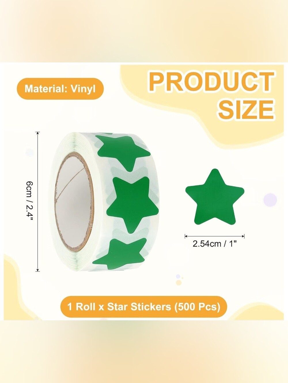 Green Star Vinyl Sticker Roll - 500 Pack